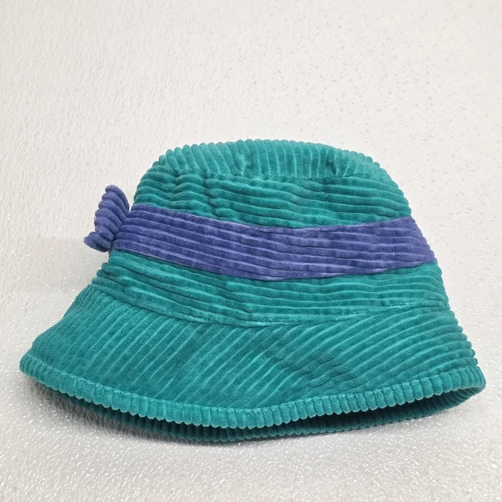 Gymboree Kids Medium/Large Blue Green Turquoise Corduroy Blue Bow Bucket Hat